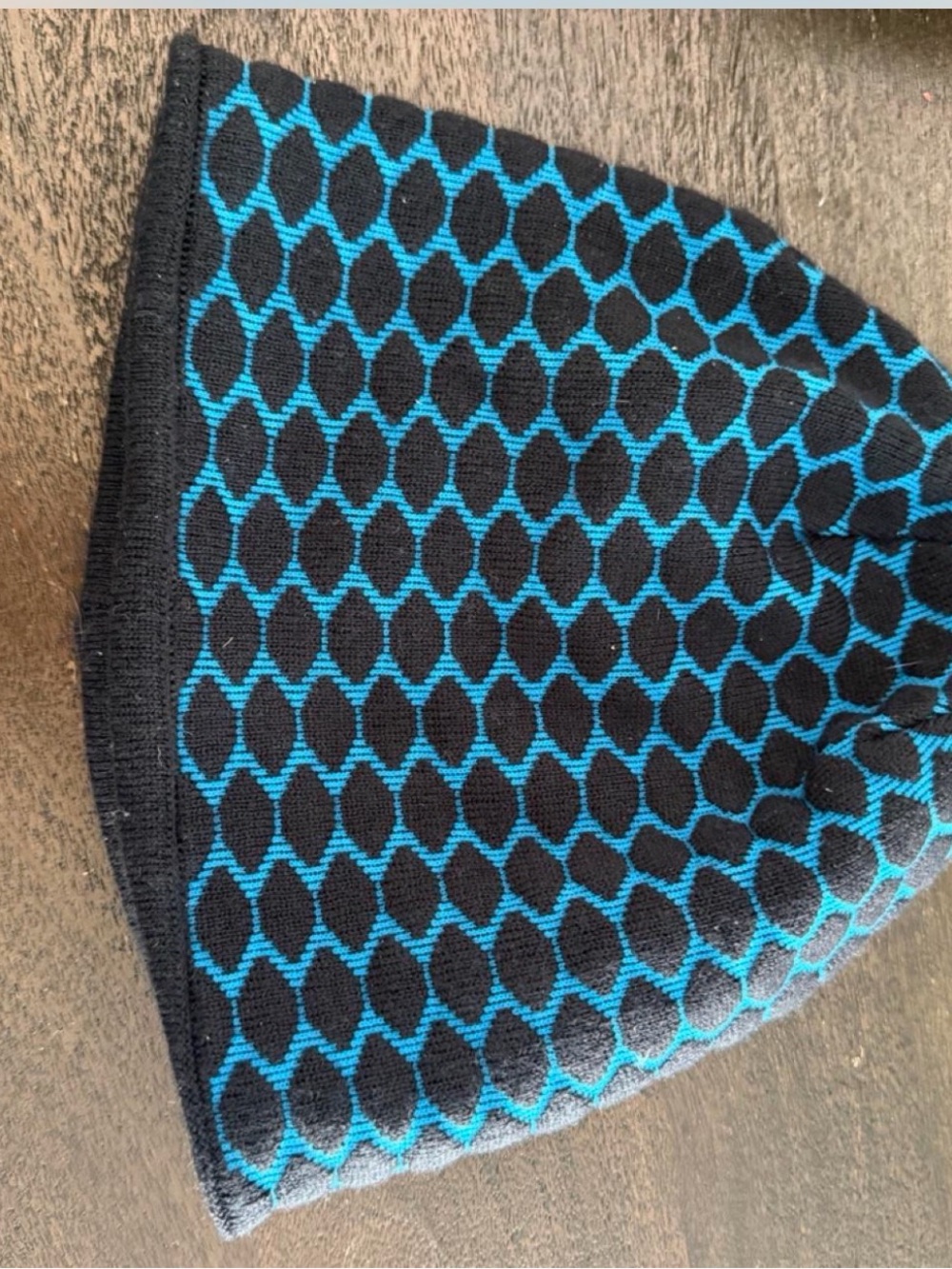 Kids Black Beanie with Teal Honeycomb Pattern - Unbranded